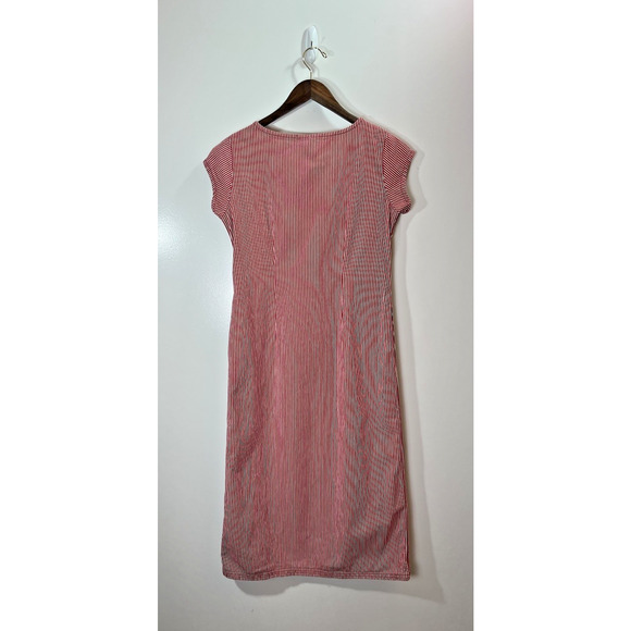 Isabella Bird Women’s Denim Midi Dress Size S 4 P Red Railroad Stripes Preppy - Picture 2 of 7